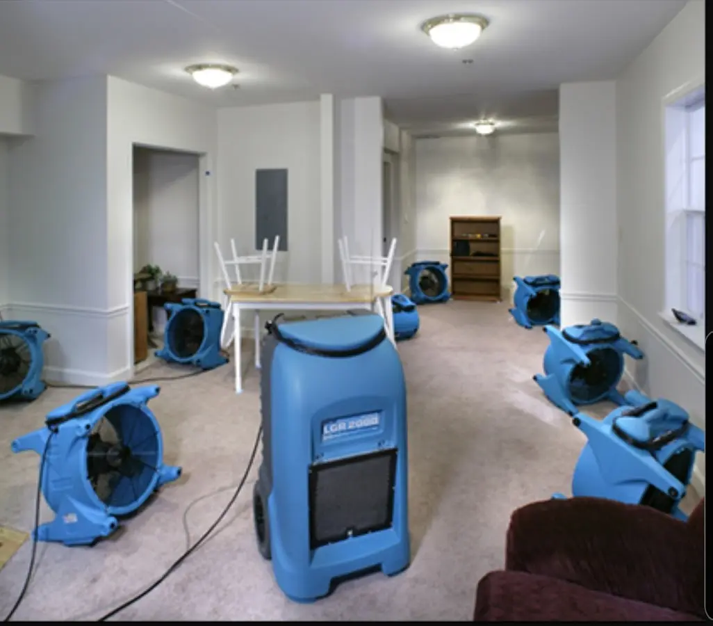 Air movers and dehumidifier setup for Water Extraction & Removal in Crozet