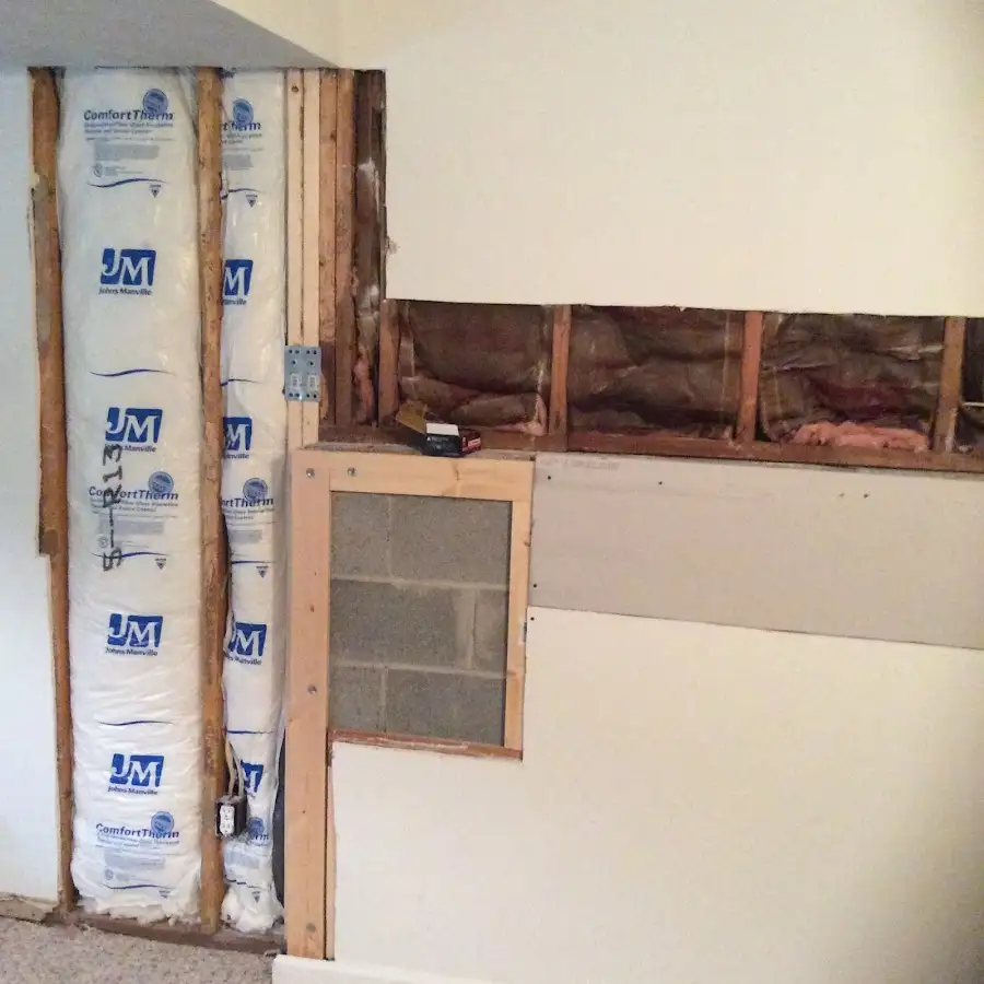Wall insulation replacement during Basement Flood Cleanup in Crozet